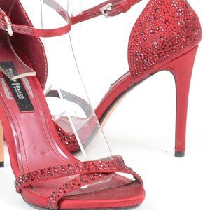 White House Black Market Red Embellished Satin Heel Women's 7 Coquette Valentine